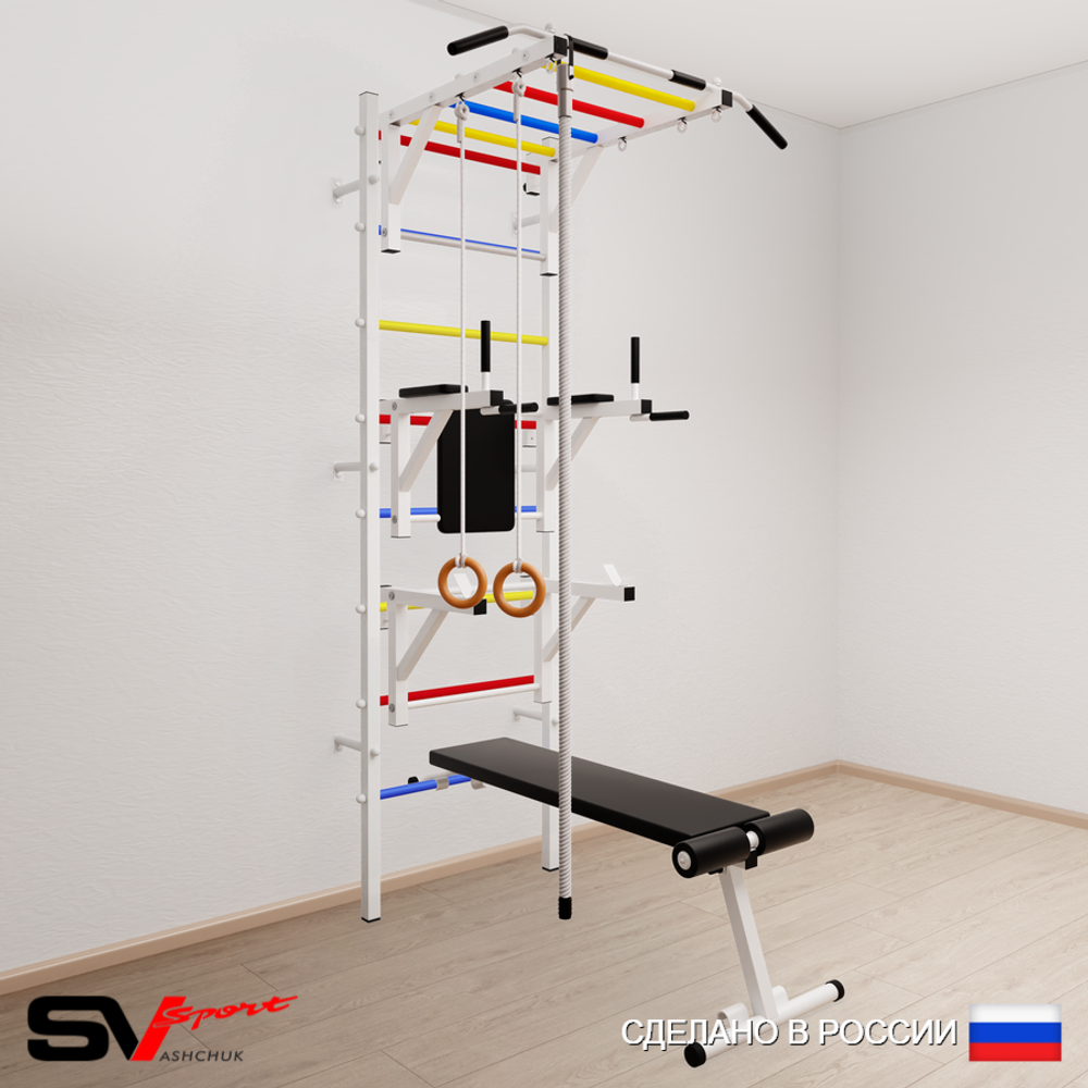 Шведская стенка Sv Sport 564 (Турник рукоход/Брусья/Стойка/Скамья/Канат/Кольца)