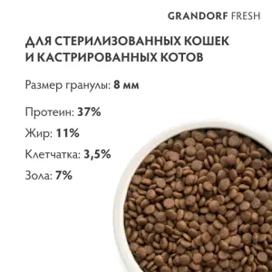 Сухой корм GRANDORF Fresh Cat STERILISED Duck&Sweet Potato для стерилизованных кошек из свежего мяса утки с бататом