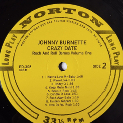 Винтажная виниловая пластинка LP Johnny Burnette Crazy Date Rock And Roll Demos Volume 1 (USA 2004)