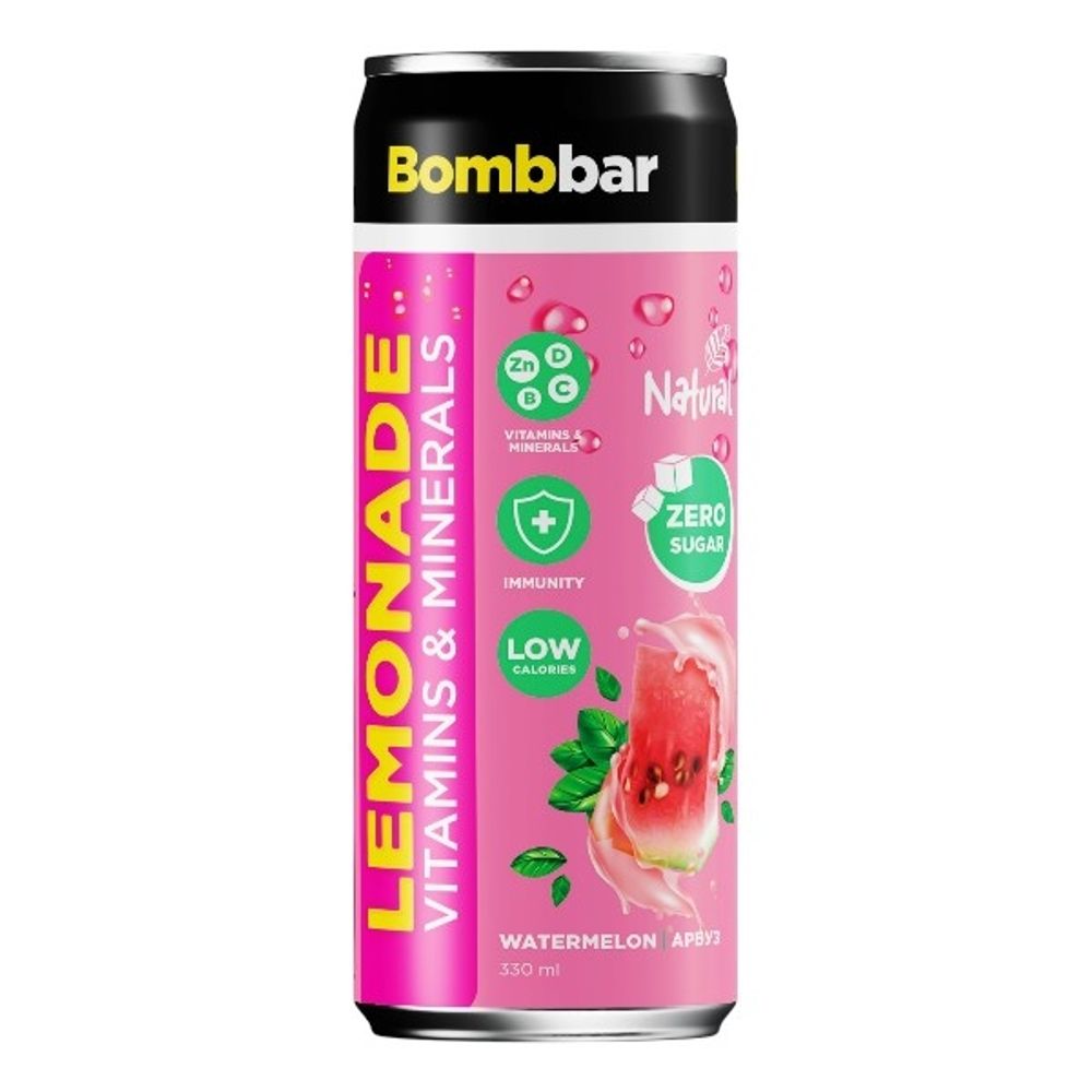 Напиток б/а BOMBBAR Лимонад со вкусом Арбуза ЖБ 330 мл х 12