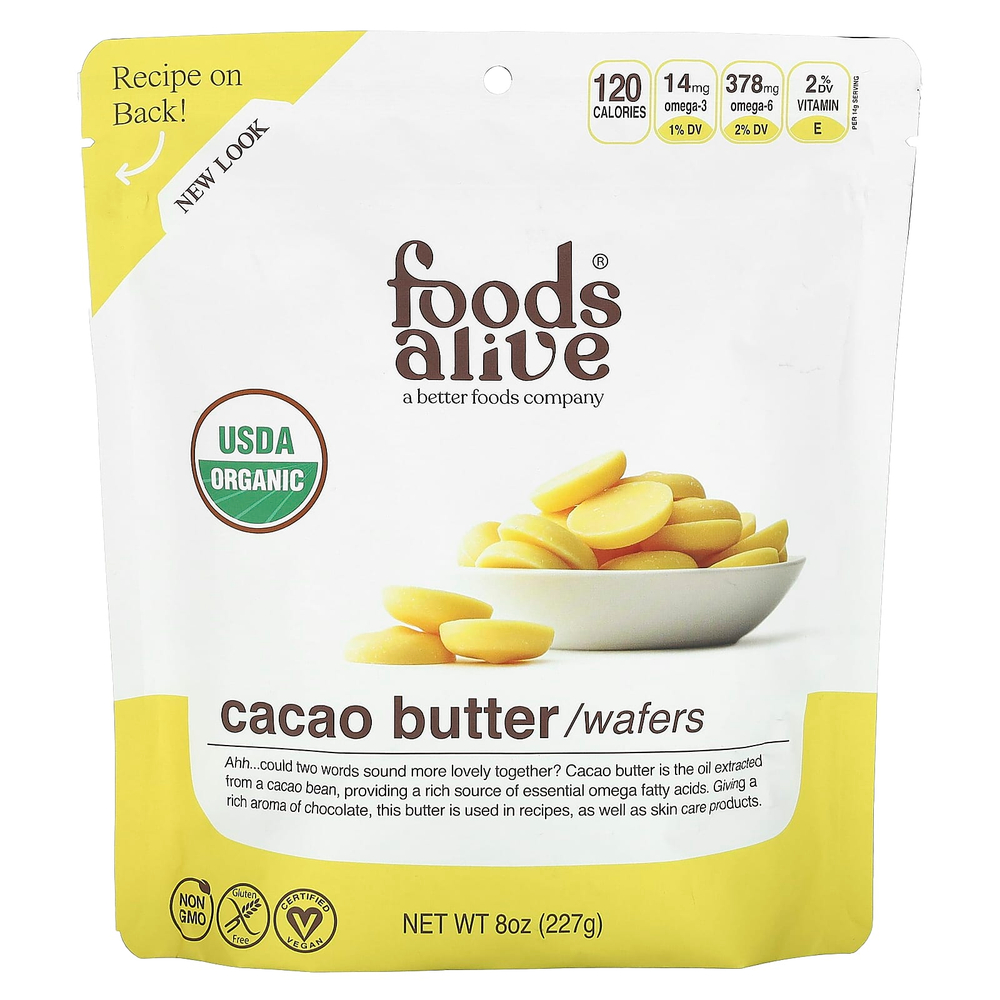 Foods Alive, вафли с какао-маслом, 227 г (8 унций)