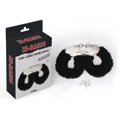 Металлические наручники с черным мехом Fur-lined Handcuffs (Цвет: черный с серебряным)