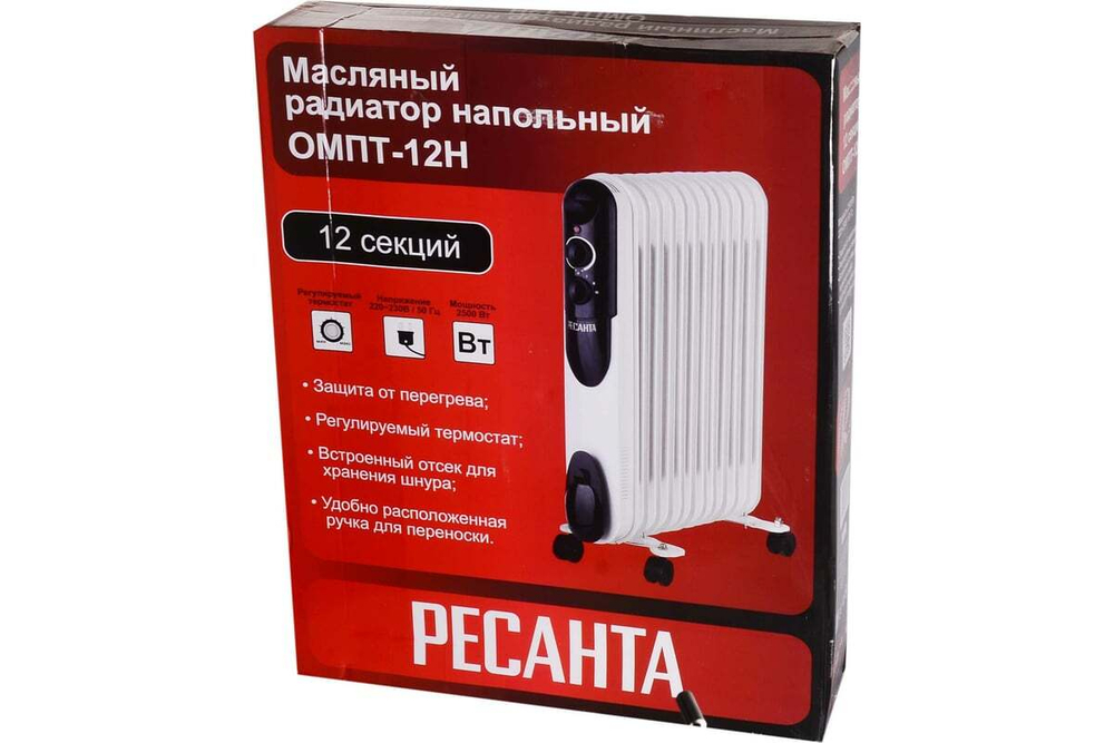 Масляный радиатор Ресанта ОМПТ-12Н, 12 секций