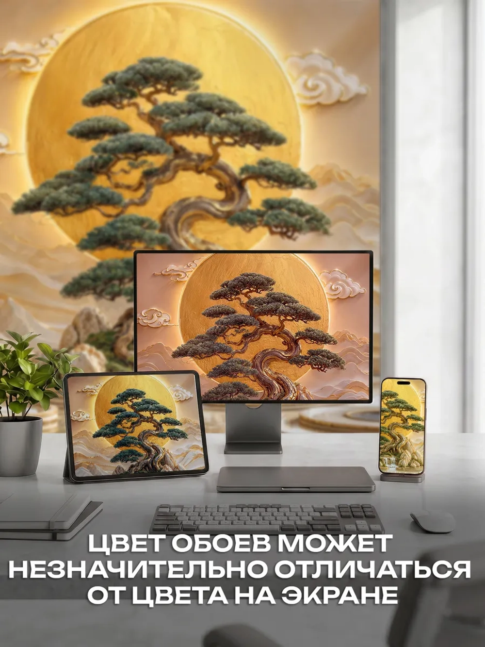 Фотообои 3d в спальню и для зала золотое дерево