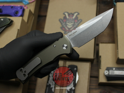 Нож Pro-Tech / Chaves Knives Redencion 229 Auto Tanto Green - гладкая алюм рукоять, шайбы