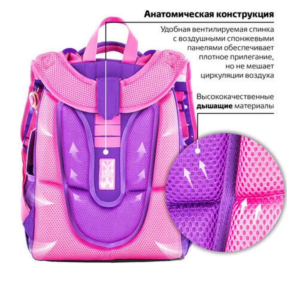Ранец BRAUBERG PREMIUM, 2 отделения, с брелком, "Shining girl", 38х29х16 см, 270592
