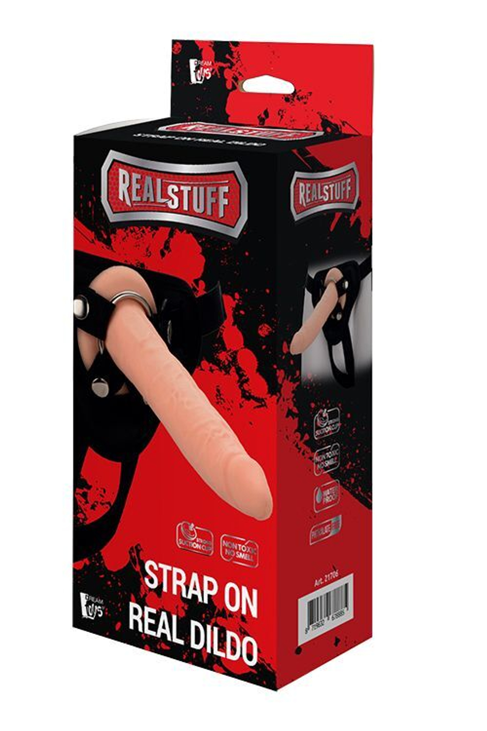 Телесный страпон на черных трусиках STRAP ON REAL DILDO - 20 см. (Цвет: телесный с черным)