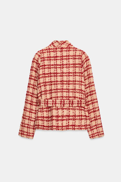 ZARA КУРТКА С ПОЯСОМ ИЗ СМЕСОВОЙ ШЕРСТИ — ZW COLLECTION, КРАСНЫЙ/БЕЛЫЙ