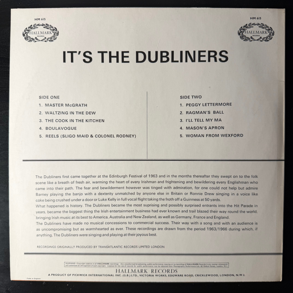 The Dubliners ‎– It's The Dubliners (Англия 1969г.)