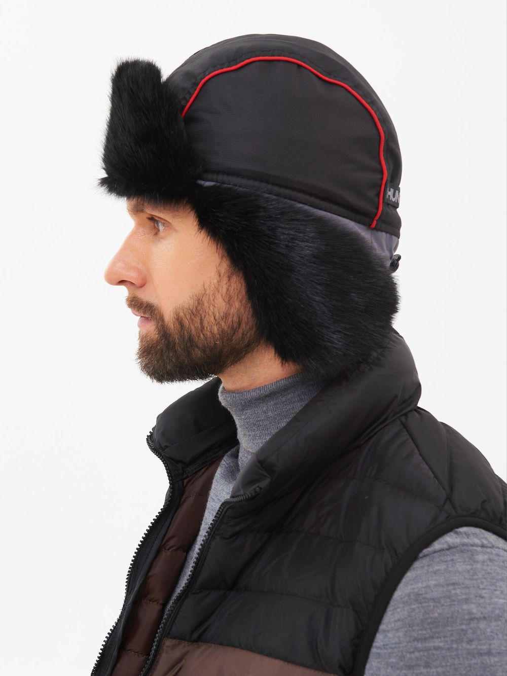 Шапка ушанка зимняя Siberia ткань Breathable цвет Серый/Черный иск. мех Норка