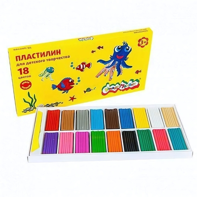 Пластилин классический 18 цветов, 270 гр, со стеком (Каляка-Маляка)