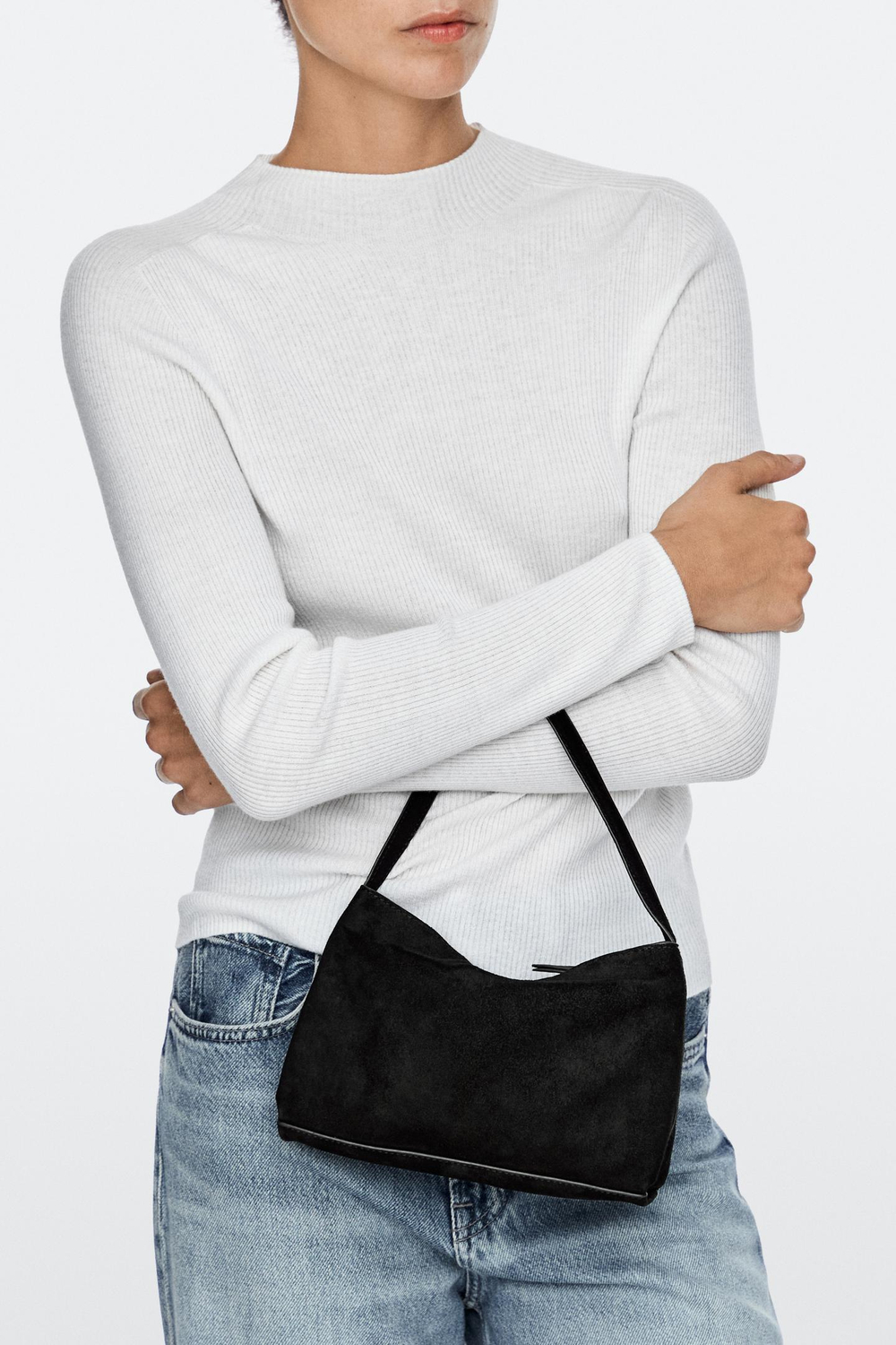 Massimo Dutti Маленькая замшевая сумка на плечо, шоколадный