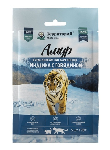 Крем-лакомство Территория Амур Индейка с говядиной для кошек 20 г 5 шт
