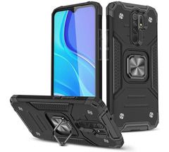 Противоударный чехол для Xiaomi Redmi 9 черный с пластиной для магнитного автодержателя и кольцом подставкой / чехол накладка для телефона Сяоми Редми 9 трансформируется в подставку / чехол с держателем на палец Противоударный чехол для Xiaomi Redmi 9 черный с пластиной для магнитного автодержателя и кольцом подставкой / чехол накладка для телефона Сяоми Редми 9 трансформируется в подставку / чехол с держателем на палец