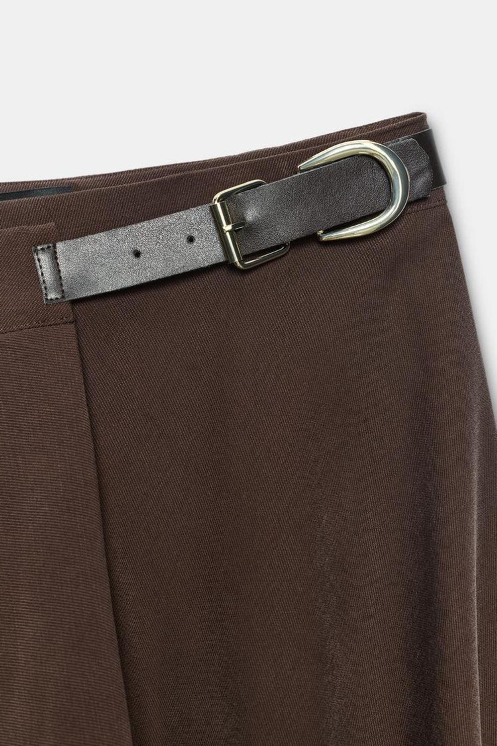 ZARA ЮБКА МИДИ С ЗАПАХОМ И ПРЯЖКОЙ, КОРИЧНЕВЫЙ