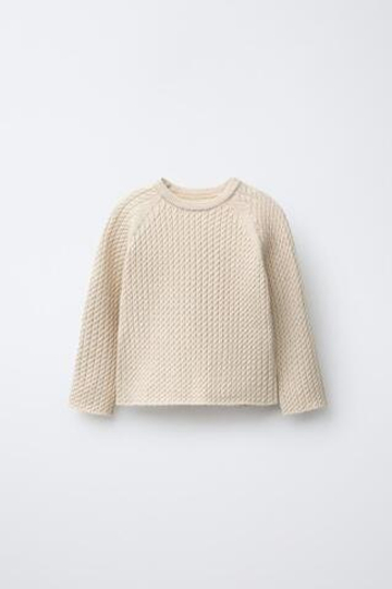 ZARA ВЯЗАНЫЙ ДЖЕМПЕР С УЗОРОМ «КОСЫ», ПЕСОЧНЫЙ МЕЛАНЖ
