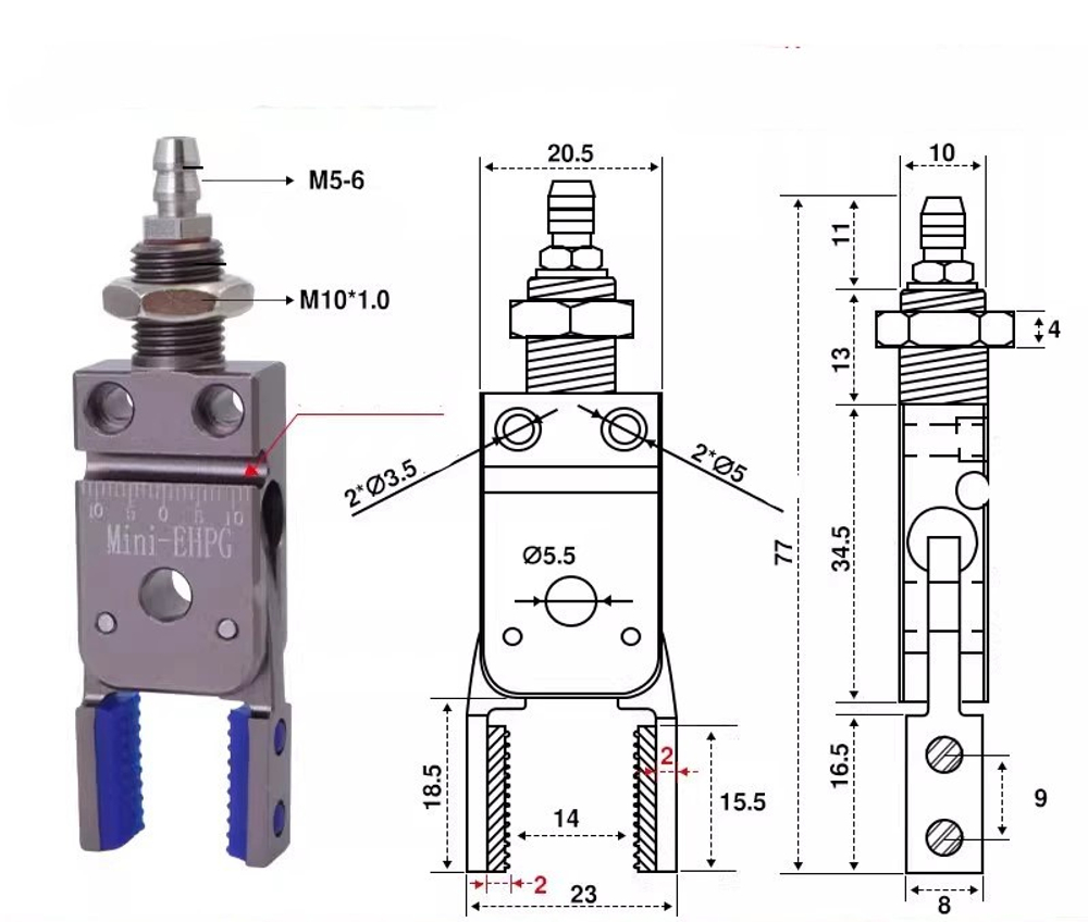 Mini-ehpg flat type (clamping range: 0-12mm) comes with detection sensor line