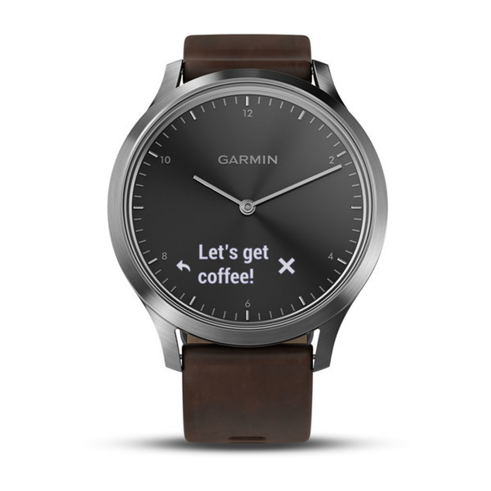 Часы Garmin Vivomove HR Premium, серебряные с темно-коричневым кожаным ремешком (010-01850-24)