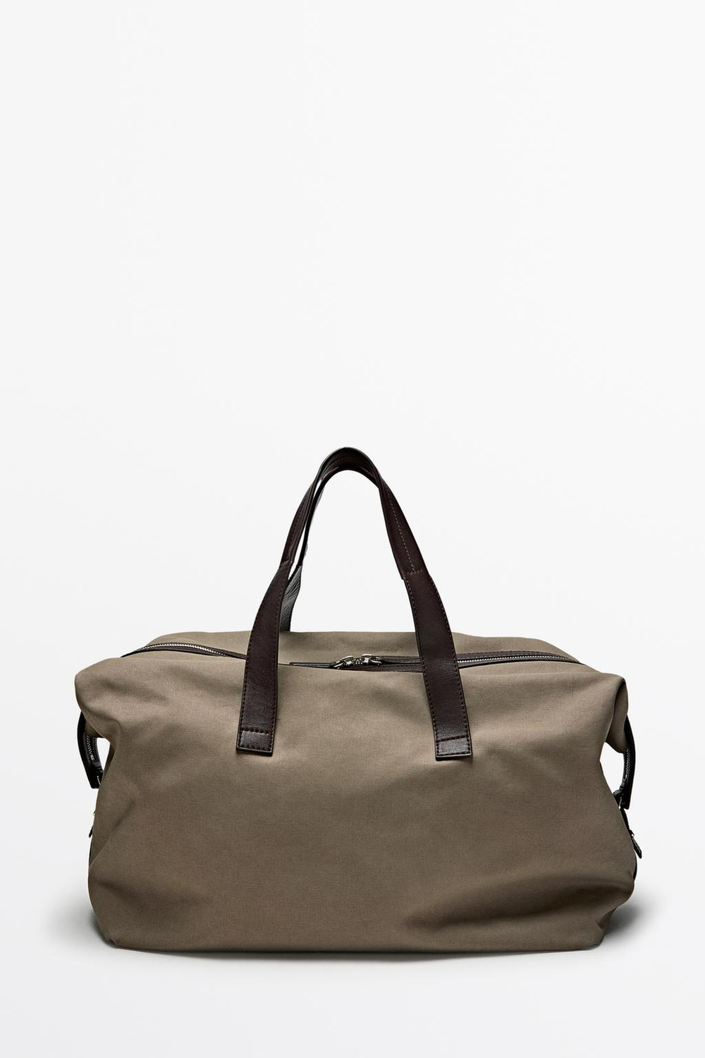 Massimo Dutti Дорожная сумка с отделкой из кожи наппа, кротово-коричневый