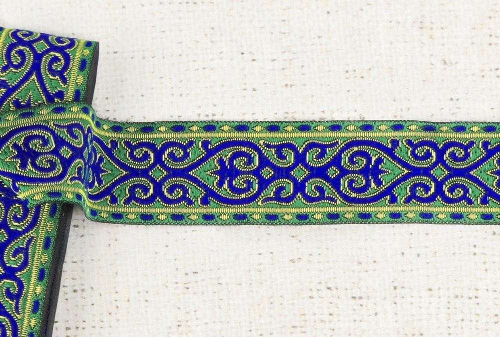 Тесьма жаккард, ш. 3,5 см, зелёный с электрик