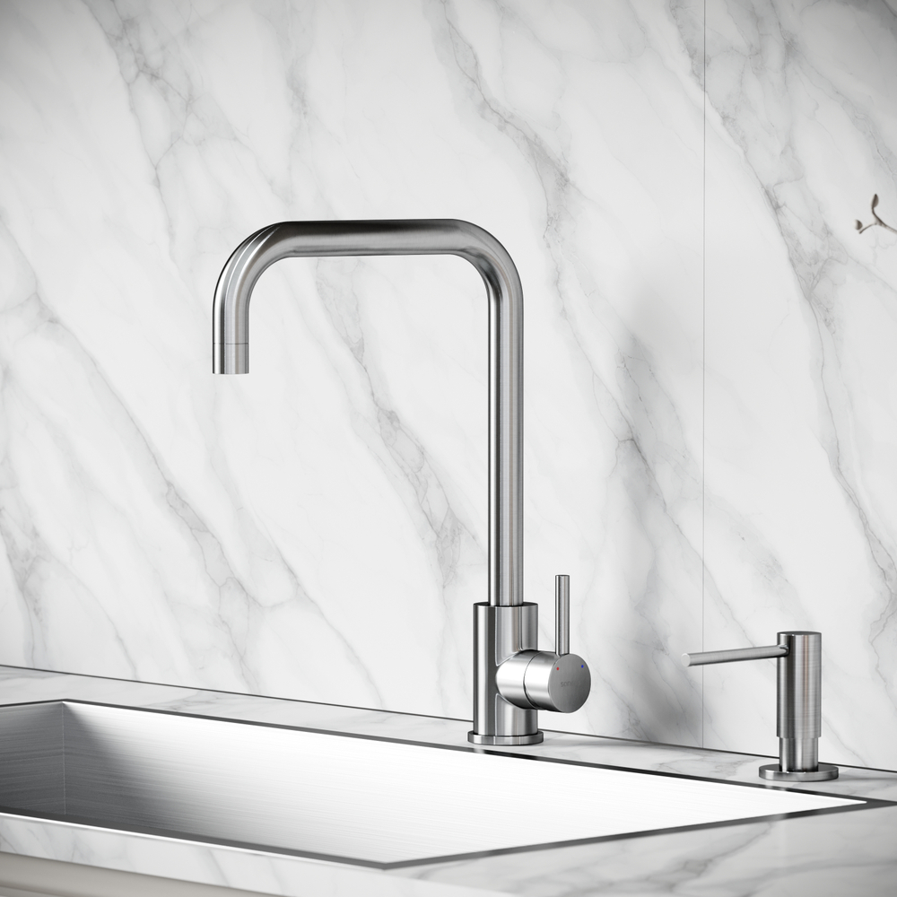 Смеситель для кухни из нержавеющей стали Sancos Stainless, с поворотным Г изливом, SC12002SS, арт. SC12002SS