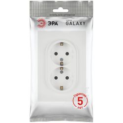 Розетка ЭРА Galaxy 15-2105-08 с заземлением двойная 2X2P+E Schuko со шторками IP20 16А-250В белый матовый | Эра Galaxy