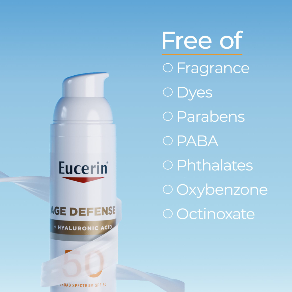 Eucerin, Age Defense, лёгкий солнцезащитный лосьон для лица, SPF 50, без отдушек, 75 мл