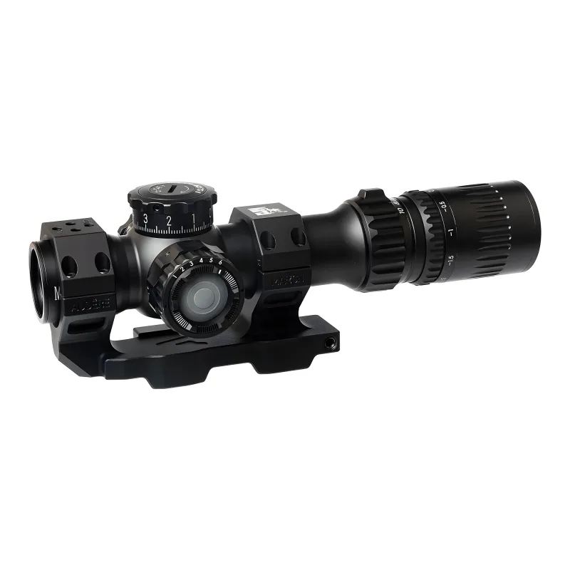 Прицел March-F 1-10x24 Shorty DR-TR1FB FFP+SFP 30мм, с кронштейном - вид спереди слева на кронштейне