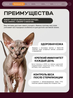 Корм сухой для взрослых стерилизованных кошек породы Сфинкс, полнорационный комплекс, с индейкой, 2 кг, QUATTRO
