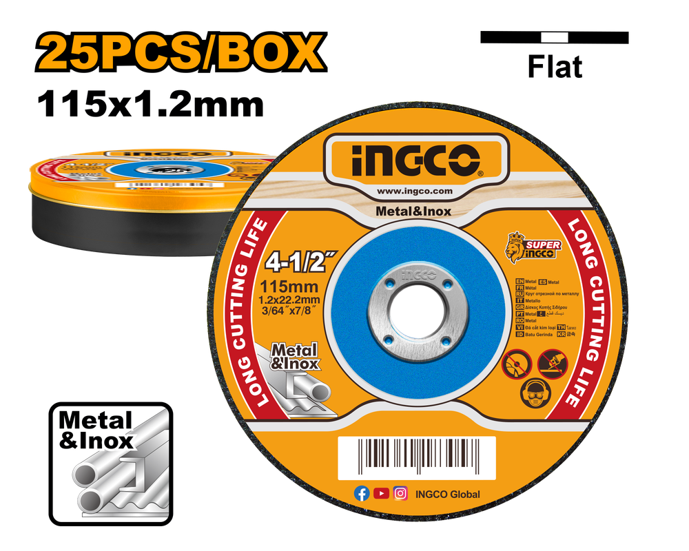 Круг отрезной по металлу INGCO MCD1211525 115х1,2х22,2 мм 25 шт. Metal/Inox Круг отрезной по металлу INGCO MCD1211525 115х1,2х22,2 мм 25 шт. Metal/Inox