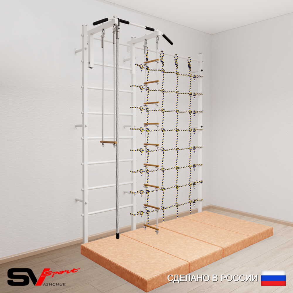Шведская стенка Sv Sport усиленная 61640 (Турник стандарт/Канат/Лестница/Трапеция/Мат 2м/Канатный лаз)