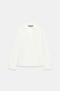 ZARA РУБАШКА ИЗ ПОПЛИНА С ЗАПАХОМ, ЖЕЛТОВАТО-БЕЛЫЙ