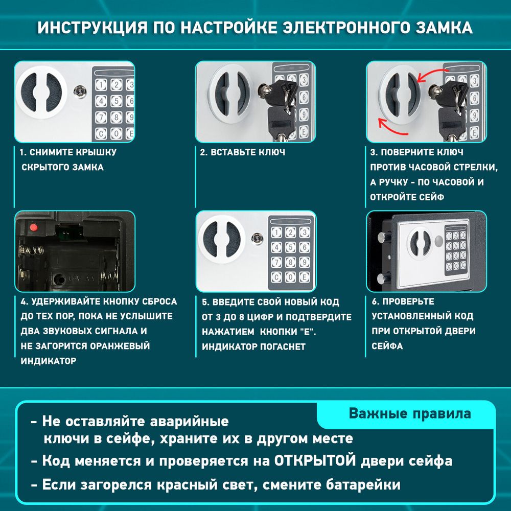 Сейф мебельный DASWERK SC-300EL (300х380х300 мм), электронный замок, графит, 291346