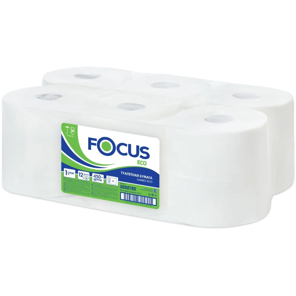 Бумага туалетная д/дисп Focus Eco Jumbo 1сл 450м 12рул/уп_5050785/50202455