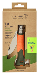 Нож Opinel №12 Explore c инструментом для удаления клещей, оранжевый, 002454