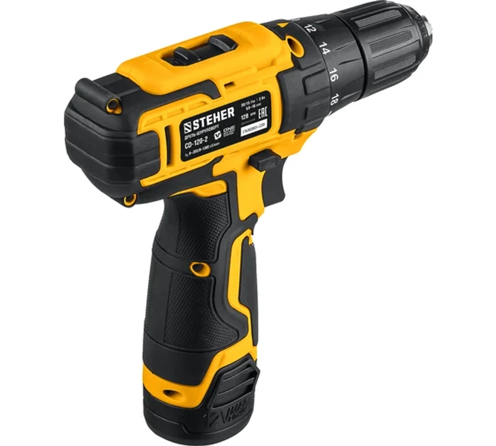 STEHER 12 В, 30 Н·м, 2 АКБ (2 А·ч), дрель-шуруповерт, кейс (CD-120-2)