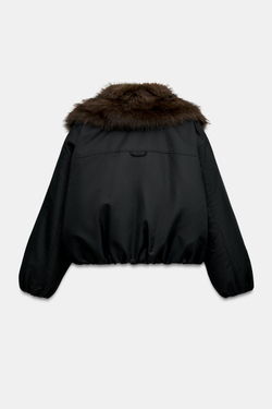 ZARA БОМБЕР С ВОРОТНИКОМ С ОТДЕЛКОЙ ПОД МЕХ — ZW COLLECTION, ЧЕРНЫЙ