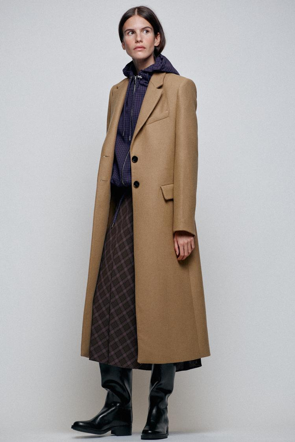 ZARA ДЛИННОЕ ПРИТАЛЕННОЕ ПАЛЬТО ИЗ ШЕРСТИ, РЫЖЕВАТО-КОРИЧНЕВЫЙ