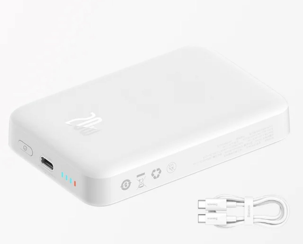 Внешний аккумулятор с магнитом повербанк PowerBank 20000mAh 20W белый Magnetik Mini BASEUS РРСХМ20