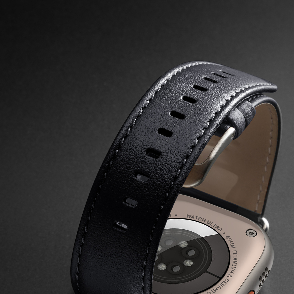 Ремешок из кожи синего цвета от Dux Ducis для смарт часов Apple Watch 42, 44, 45, 46, 49мм, серия YS Series