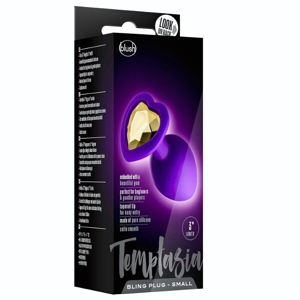 Фиолетовая анальная пробка с золотистым кристаллом-сердцем Bling Plug Small - 7,6 см. (Цвет: фиолетовый)