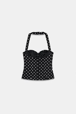 ZARA ТОП С ГОРЛОВИНОЙ ХАЛТЕР И ВЫРЕЗОМ СЕРДЕЧКОМ, ЧЕРНЫЙ/БЕЛЫЙ