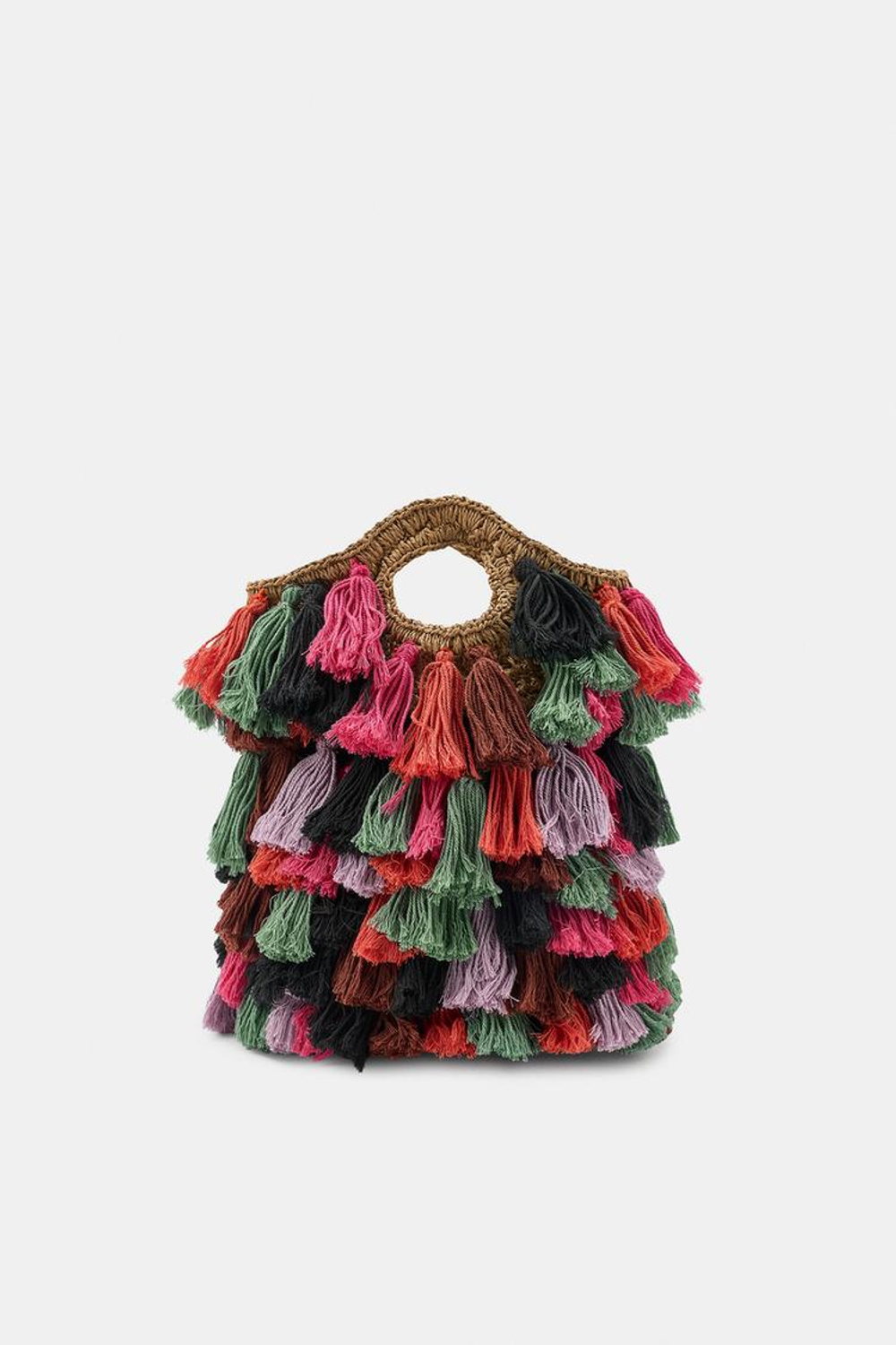 ZARA КОМБИНИРОВАННАЯ СУМКА С ПОМПОНАМИ, РАЗНОЦВЕТНЫЙ