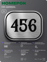 Номерок на дверь квартиры 456, для кабинета, офиса, шильдик 9 х 7 см, брашированная сталь, Айдентика Технолоджи