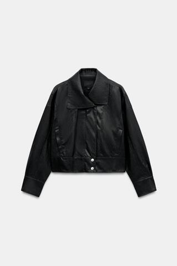 ZARA КУРТКА ИЗ ИСКУССТВЕННОЙ КОЖИ СО СКЛАДКАМИ НА СПИНЕ, ЧЕРНЫЙ