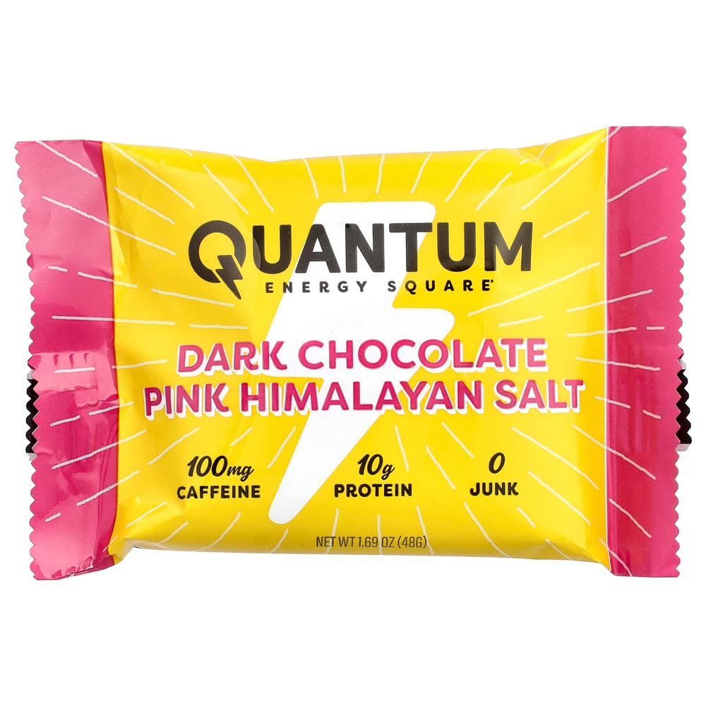 Quantum Energy Square, протеиновый батончик с кофеином, темный шоколад с гималайской солью, 8 батончиков по 48 г (1,69 унции)