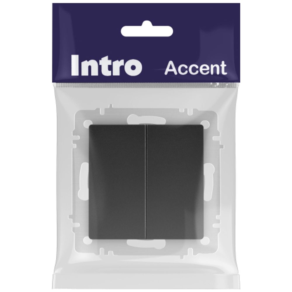 Выключатель Intro Accent 6-104-05 двойной, 10А-250В, IP20, СУ, AL/CU, антрацит | Intro
