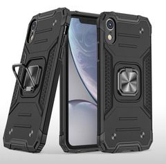Противоударный чехол для iPhone XR черный с пластиной для магнитного автодержателя и кольцом подставкой Противоударный чехол для iPhone XR черный с пластиной для магнитного автодержателя и кольцом подставкой