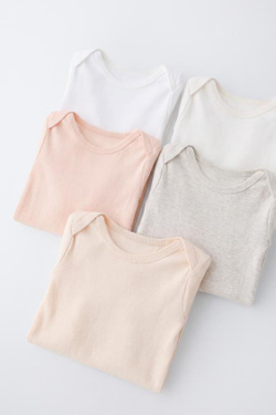 ZARA НАБОР ИЗ 5 БОДИ С КОРОТКИМИ РУКАВАМИ И НАШИВКОЙ, ОРАНЖЕВЫЙ