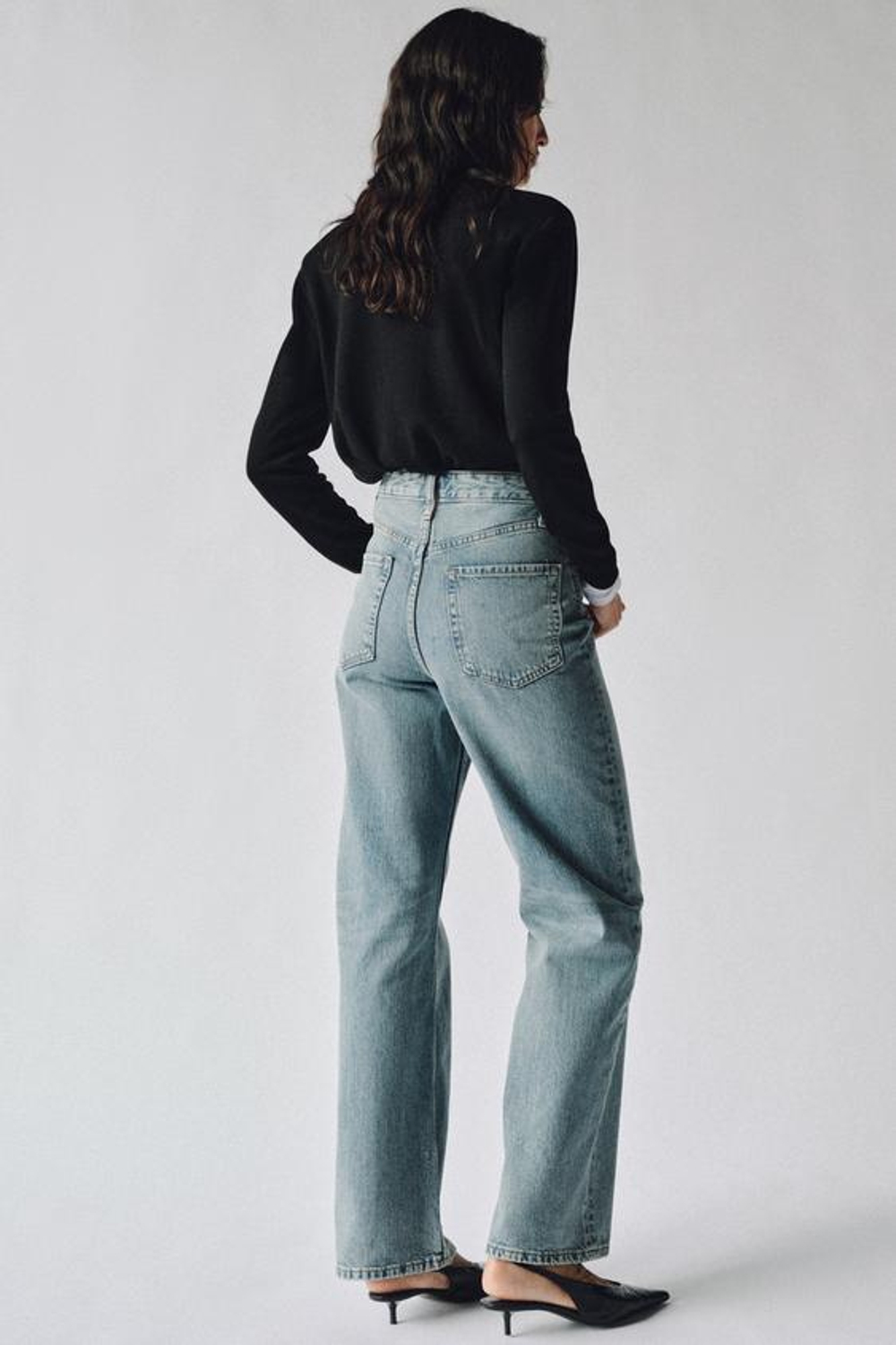ZARA ДЖИНСЫ STRAIGHT FIT С ВЫСОКОЙ ПОСАДКОЙ — ZW COLLECTION, СИНИЙ
